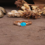 Unique, Minimalist 4-Prong Oval Cut Turquoise Two-Stone Wedding Ring - Additional view