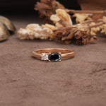 Unique, Minimalist 4-Prong Oval Cut Black Onyx Two-Stone Wedding Ring - Additional view