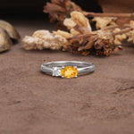 Unique, Minimalist 4-Prong Oval Cut Citrine Two-Stone Wedding Ring - Additional view