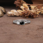 Unique, Minimalist 4-Prong Oval Cut Black Onyx Two-Stone Wedding Ring - Additional view