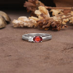 Unique, Minimalist 4-Prong Oval Cut Garnet Two-Stone Wedding Ring - Additional view