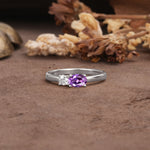 Unique, Minimalist 4-Prong Oval Cut Amethyst Two-Stone Wedding Ring - Additional view