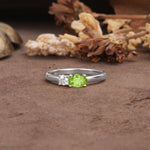 Unique, Minimalist 4-Prong Oval Cut Peridot Two-Stone Wedding Ring - Additional view