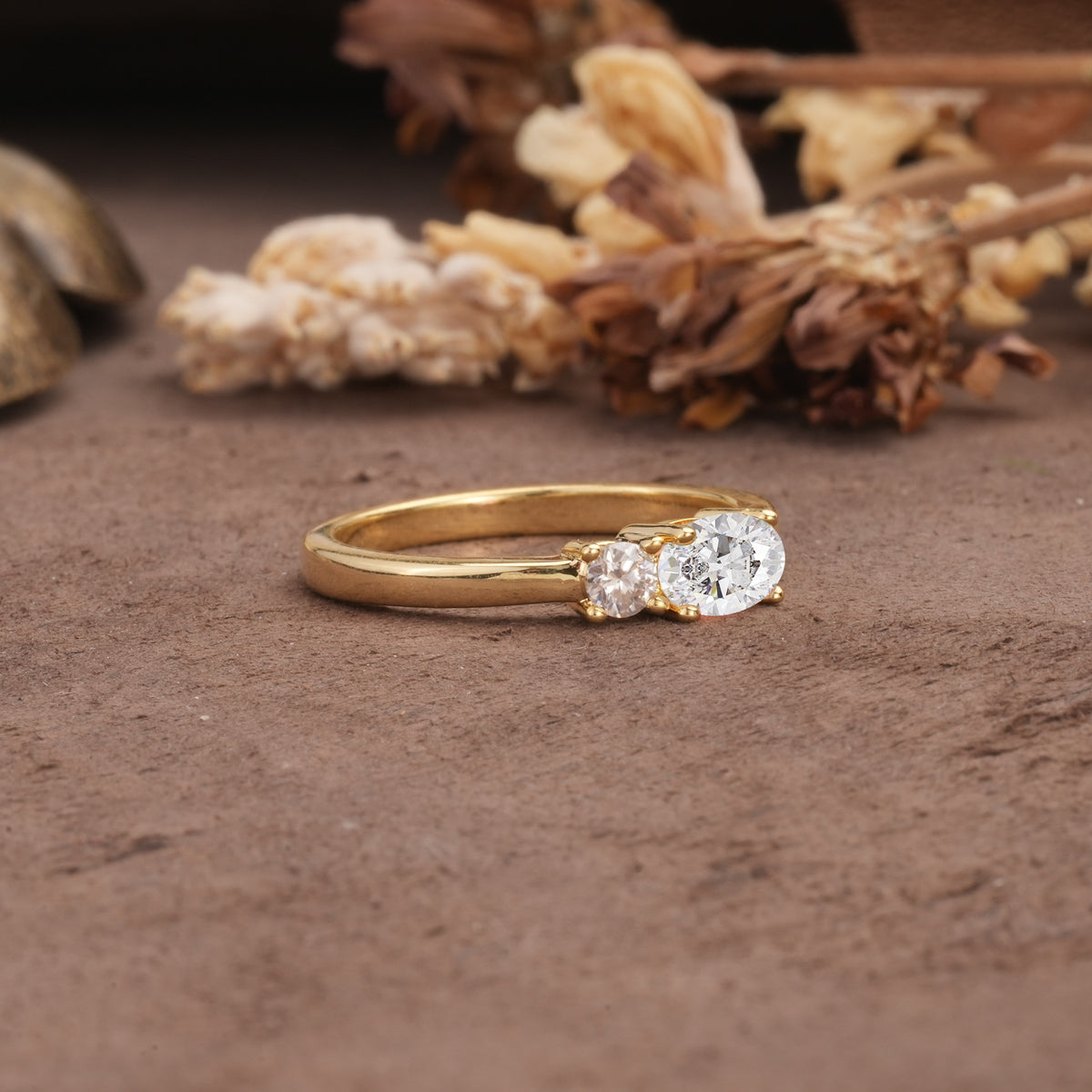 Unique, Minimalist 4-Prong Oval Cut Moissanite Two-Stone Wedding Ring - Additional view