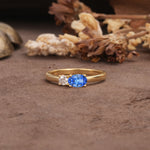 Unique, Minimalist 4-Prong Oval Cut Sapphire Two-Stone Wedding Ring - Additional view