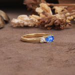 Unique, Minimalist 4-Prong Oval Cut Sapphire Two-Stone Wedding Ring - Additional view