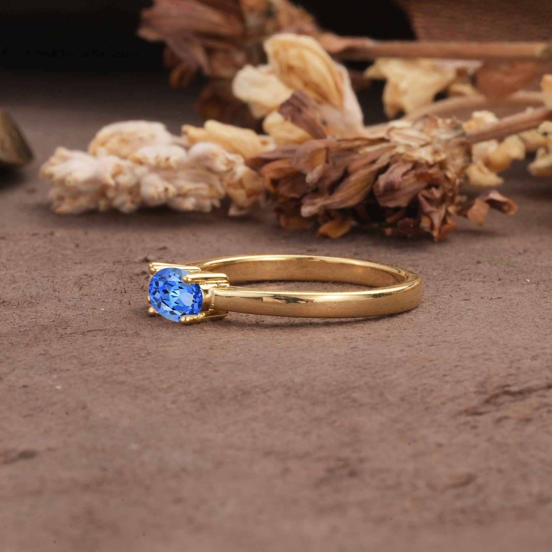 Unique, Minimalist 4-Prong Oval Cut Sapphire Two-Stone Wedding Ring - Additional view