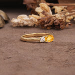 Unique, Minimalist 4-Prong Oval Cut Citrine Two-Stone Wedding Ring - Additional view