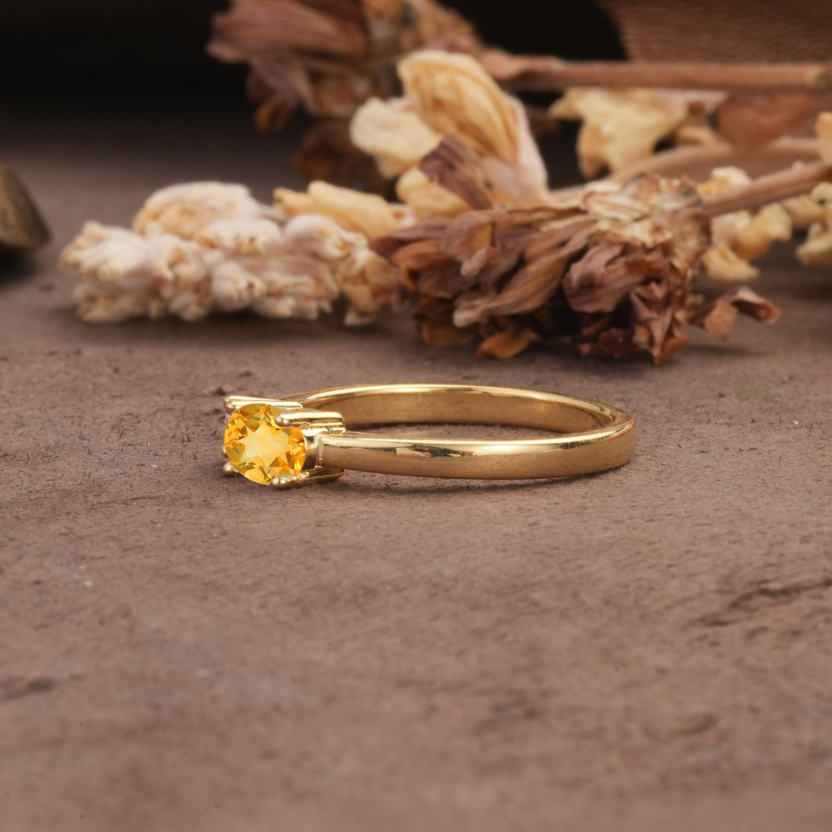 Unique, Minimalist 4-Prong Oval Cut Citrine Two-Stone Wedding Ring - Additional view