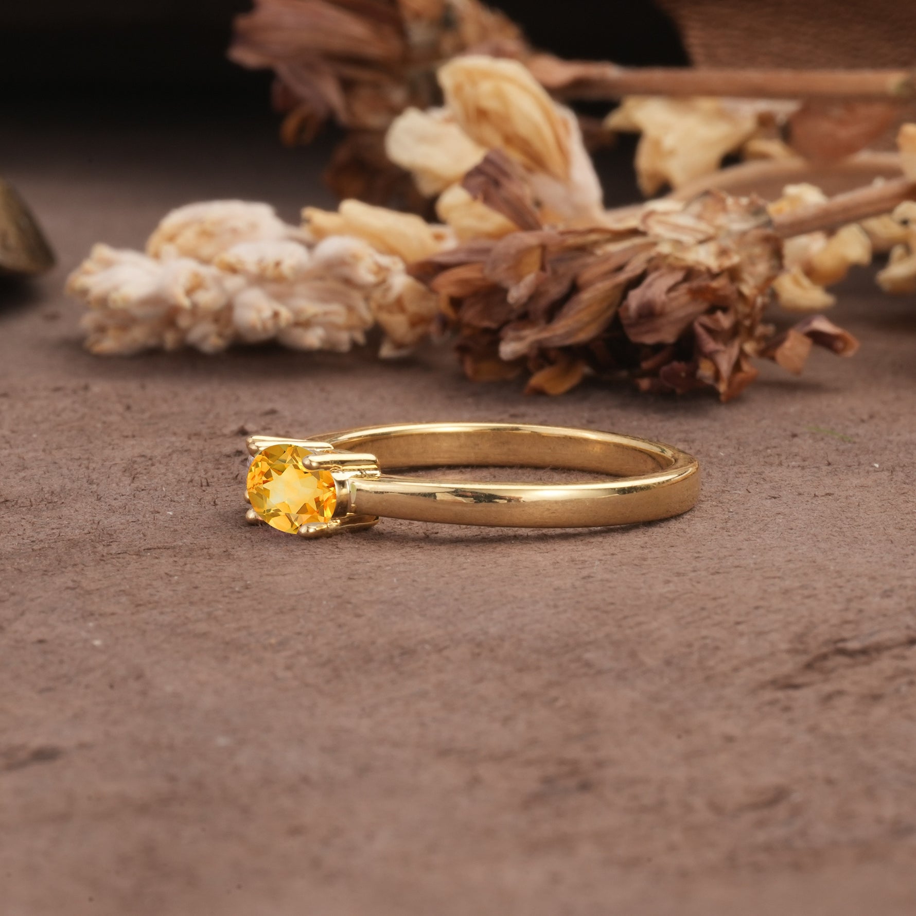 Unique, Minimalist 4-Prong Oval Cut Citrine Two-Stone Wedding Ring - Additional view