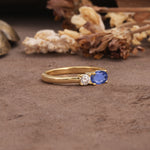 Unique, Minimalist 4-Prong Oval Cut Tanzanite Two-Stone Wedding Ring - Additional view