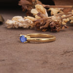 Unique, Minimalist 4-Prong Oval Cut Tanzanite Two-Stone Wedding Ring - Additional view