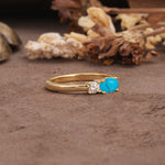 Unique, Minimalist 4-Prong Oval Cut Turquoise Two-Stone Wedding Ring - Additional view