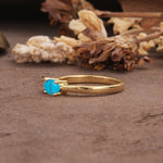 Unique, Minimalist 4-Prong Oval Cut Turquoise Two-Stone Wedding Ring - Additional view