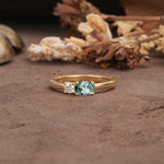 Unique, Minimalist 4-Prong Oval Cut Moss Agate Two-Stone Wedding Ring - Additional view