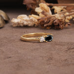 Unique, Minimalist 4-Prong Oval Cut Black Onyx Two-Stone Wedding Ring - Additional view