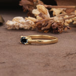 Unique, Minimalist 4-Prong Oval Cut Black Onyx Two-Stone Wedding Ring - Additional view