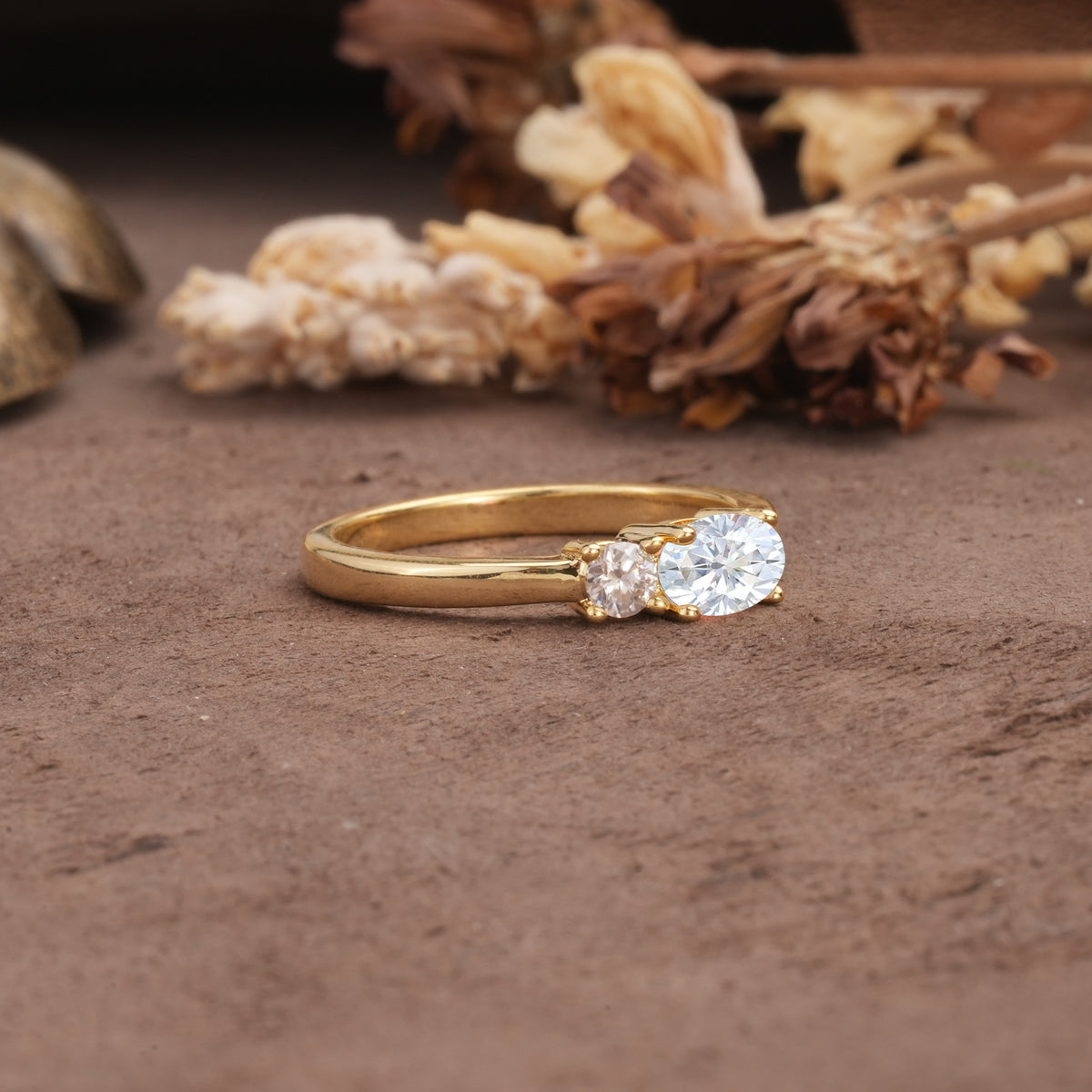 Unique, Minimalist 4-Prong Oval Cut Lab Diamond Two-Stone Wedding Ring - Additional view