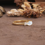 Unique, Minimalist 4-Prong Oval Cut Lab Diamond Two-Stone Wedding Ring - Additional view
