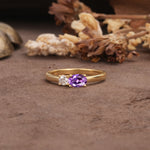 Unique, Minimalist 4-Prong Oval Cut Amethyst Two-Stone Wedding Ring - Additional view