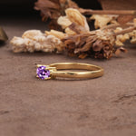 Unique, Minimalist 4-Prong Oval Cut Amethyst Two-Stone Wedding Ring - Additional view