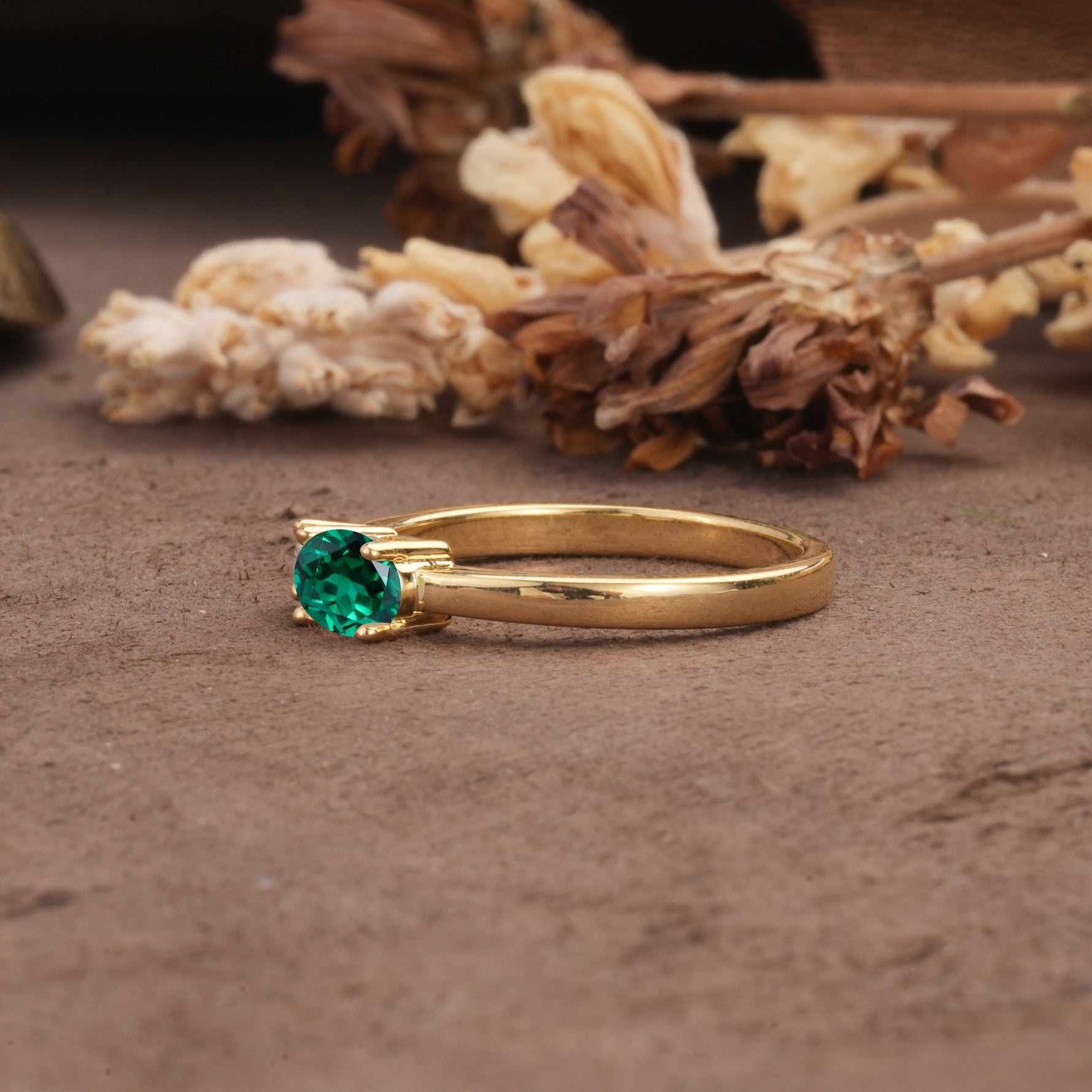 Unique, Minimalist 4-Prong Oval Cut Emerald Two-Stone Wedding Ring - Additional view