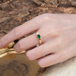Unique, Minimalist 4-Prong Oval Cut Emerald Two-Stone Wedding Ring - Additional view