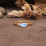 Unique, Minimalist 4-Prong Oval Cut Moonstone Two-Stone Wedding Ring - Additional view