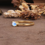 Unique, Minimalist 4-Prong Oval Cut Moonstone Two-Stone Wedding Ring - Additional view