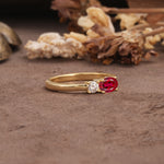 Unique, Minimalist 4-Prong Oval Cut Ruby Two-Stone Wedding Ring - Additional view