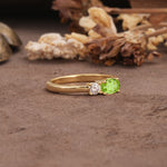 Unique, Minimalist 4-Prong Oval Cut Peridot Two-Stone Wedding Ring - Additional view