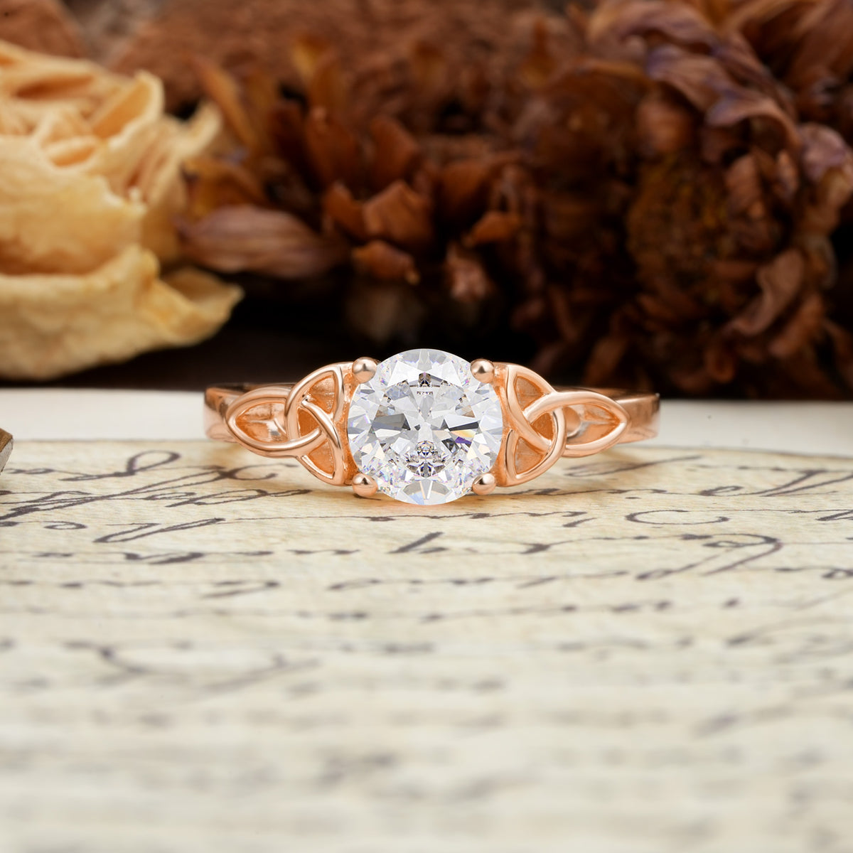 Nature-Inspired, Uniquely Intertwined 4-Prong Round Cut Moissanite Engagement Ring - Additional view