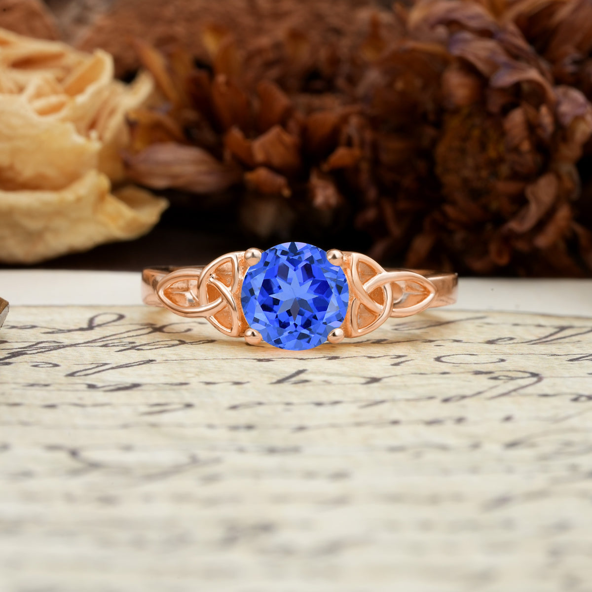 Nature-Inspired, Uniquely Intertwined 4-Prong Round Cut Sapphire Engagement Ring - Additional view
