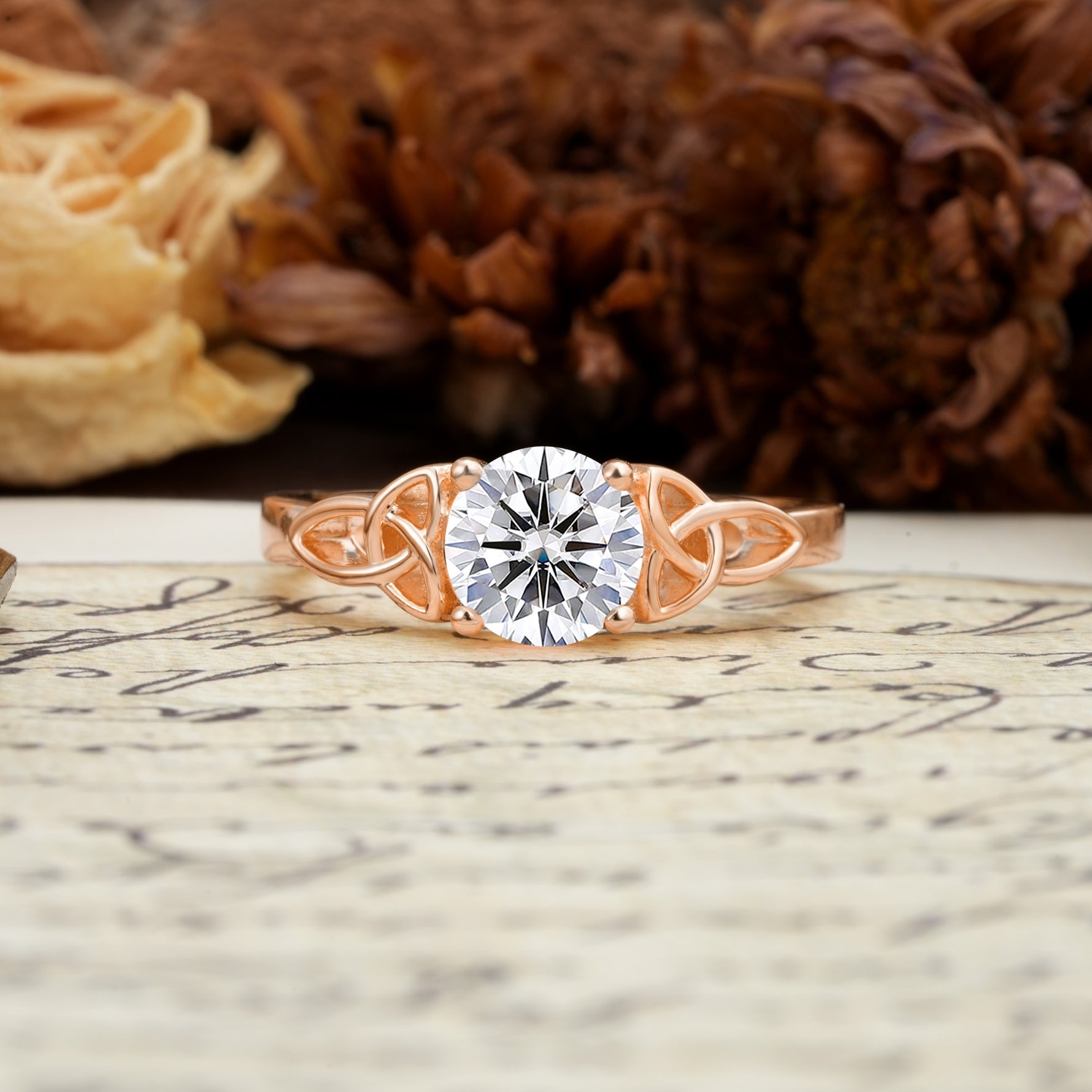 Nature-Inspired, Uniquely Intertwined 4-Prong Round Cut Lab Diamond Engagement Ring - Additional view