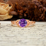 Nature-Inspired, Uniquely Intertwined 4-Prong Round Cut Amethyst Engagement Ring - Additional view