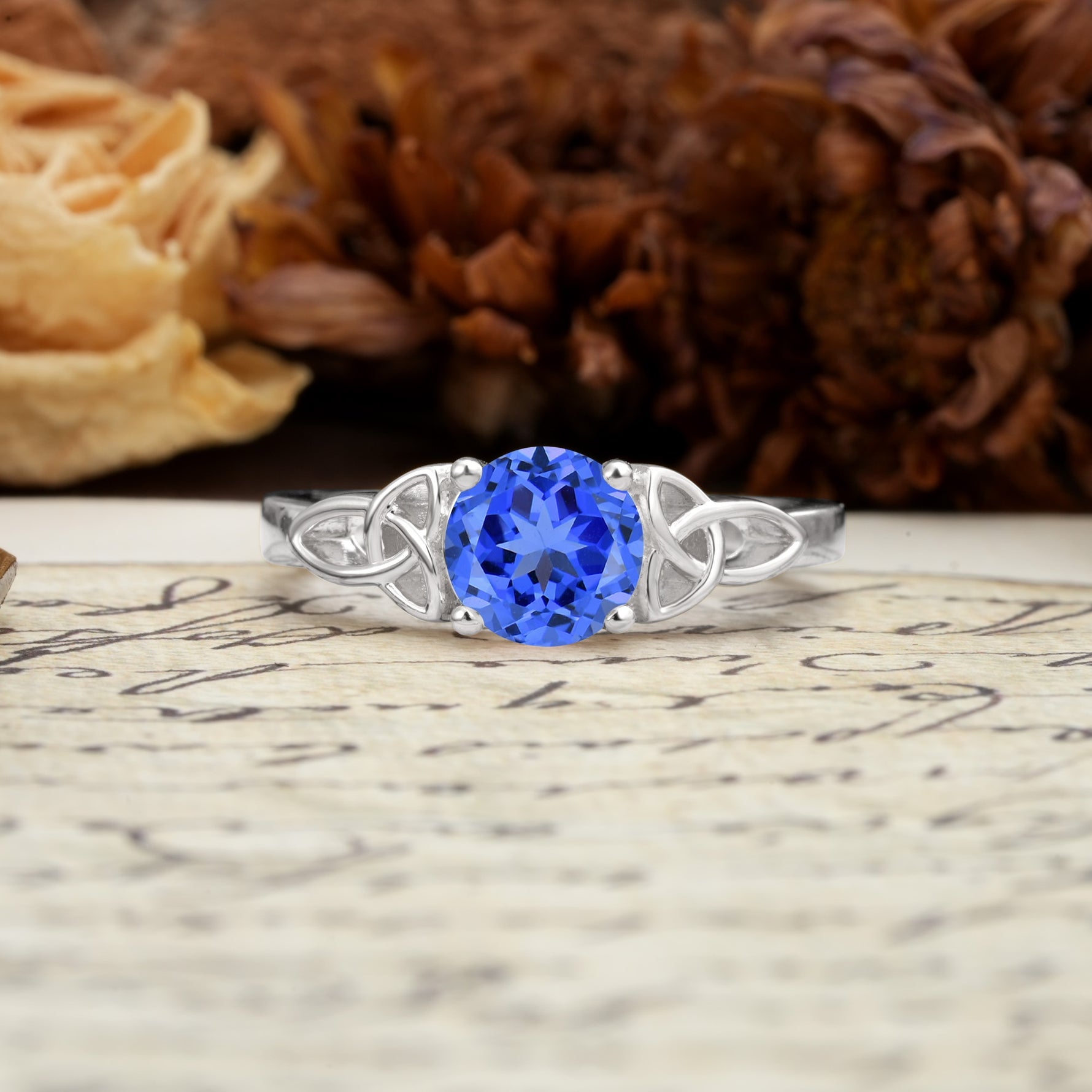 Nature-Inspired, Uniquely Intertwined 4-Prong Round Cut Sapphire Engagement Ring - Additional view