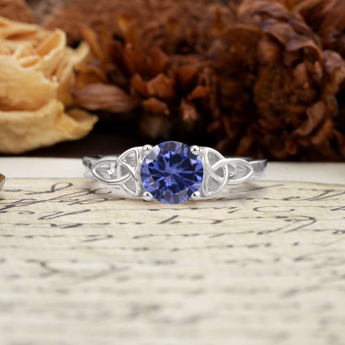 Nature-Inspired, Uniquely Intertwined 4-Prong Round Cut Tanzanite Engagement Ring - Additional view