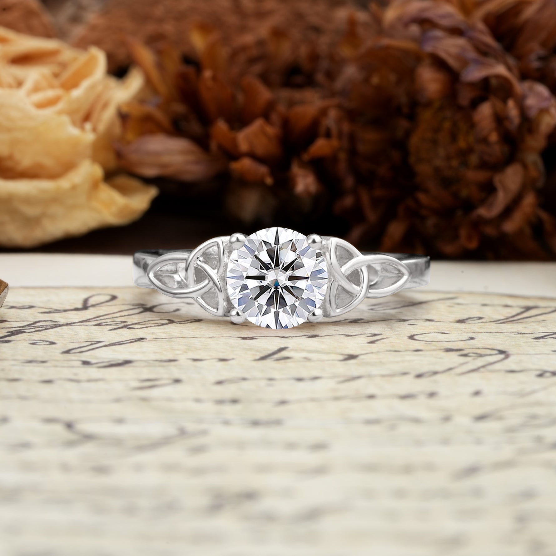Nature-Inspired, Uniquely Intertwined 4-Prong Round Cut Lab Diamond Engagement Ring - Additional view