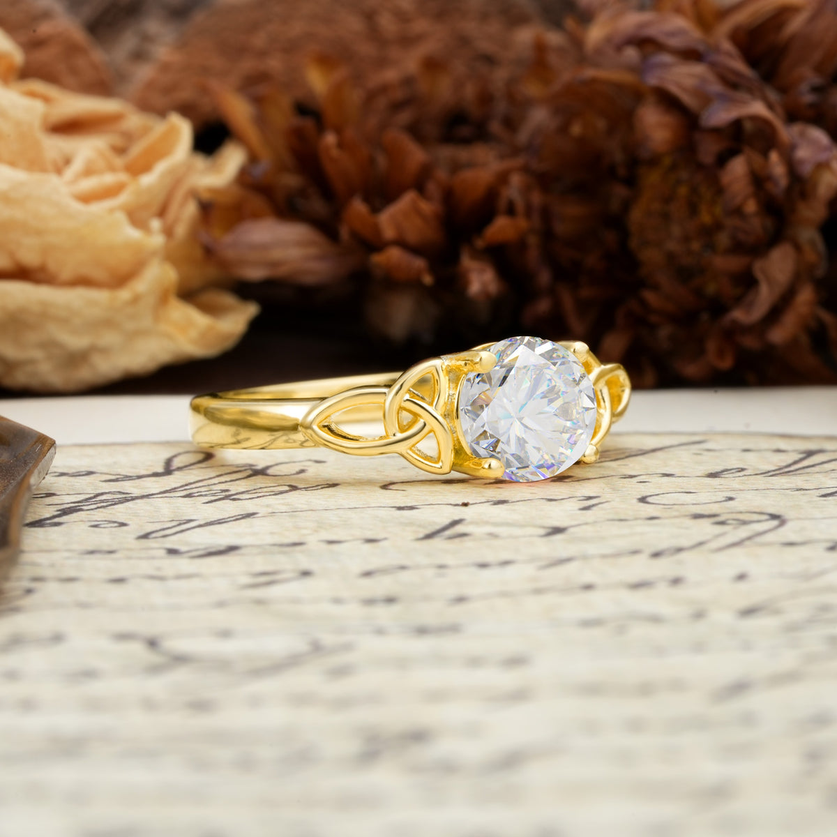Nature-Inspired, Uniquely Intertwined 4-Prong Round Cut Moissanite Engagement Ring - Additional view