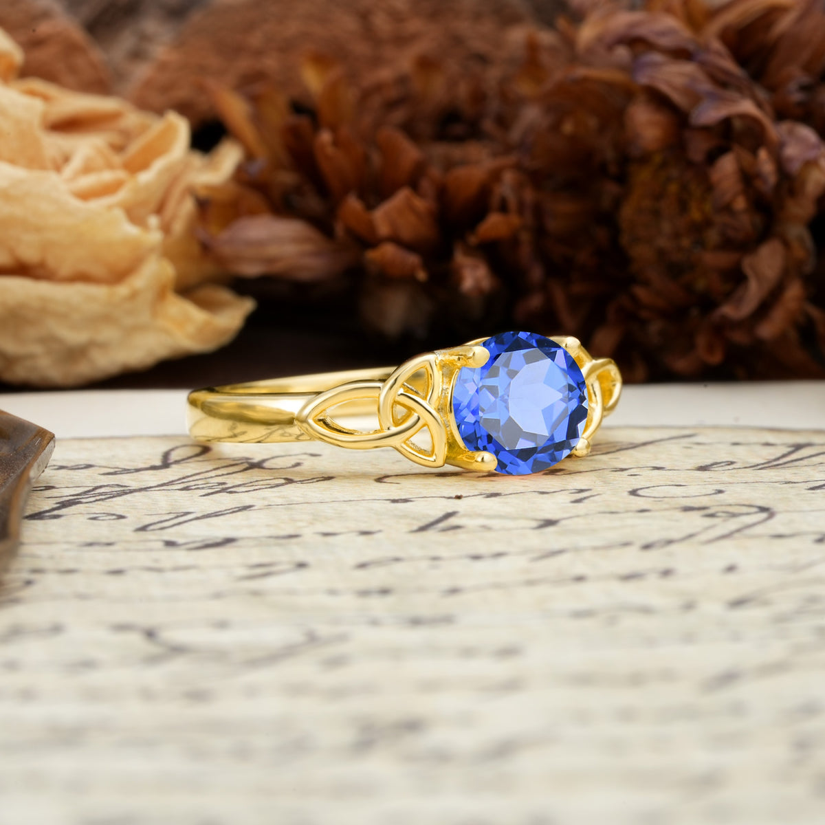 Nature-Inspired, Uniquely Intertwined 4-Prong Round Cut Sapphire Engagement Ring - Additional view
