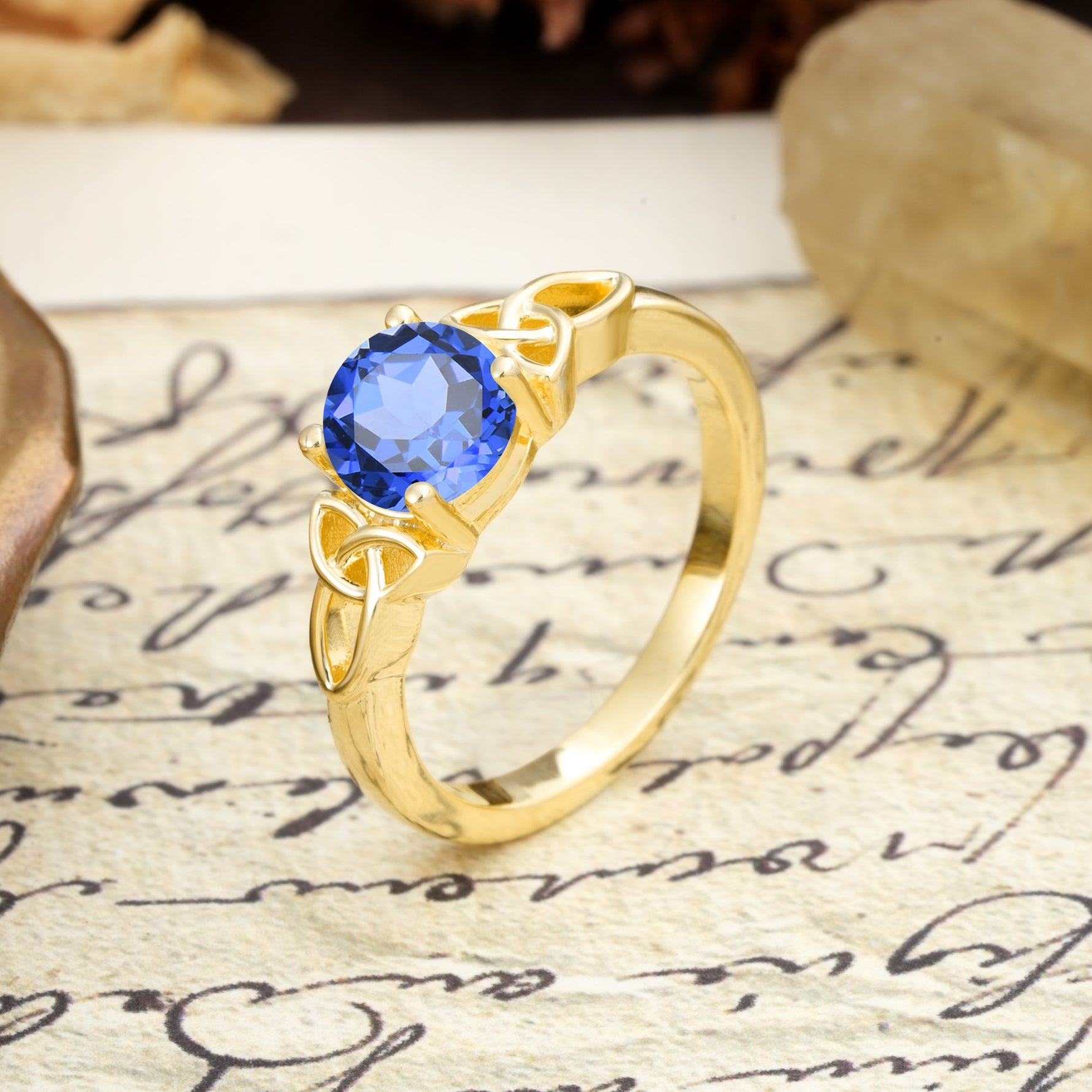 Nature-Inspired, Uniquely Intertwined 4-Prong Round Cut Sapphire Engagement Ring - Additional view