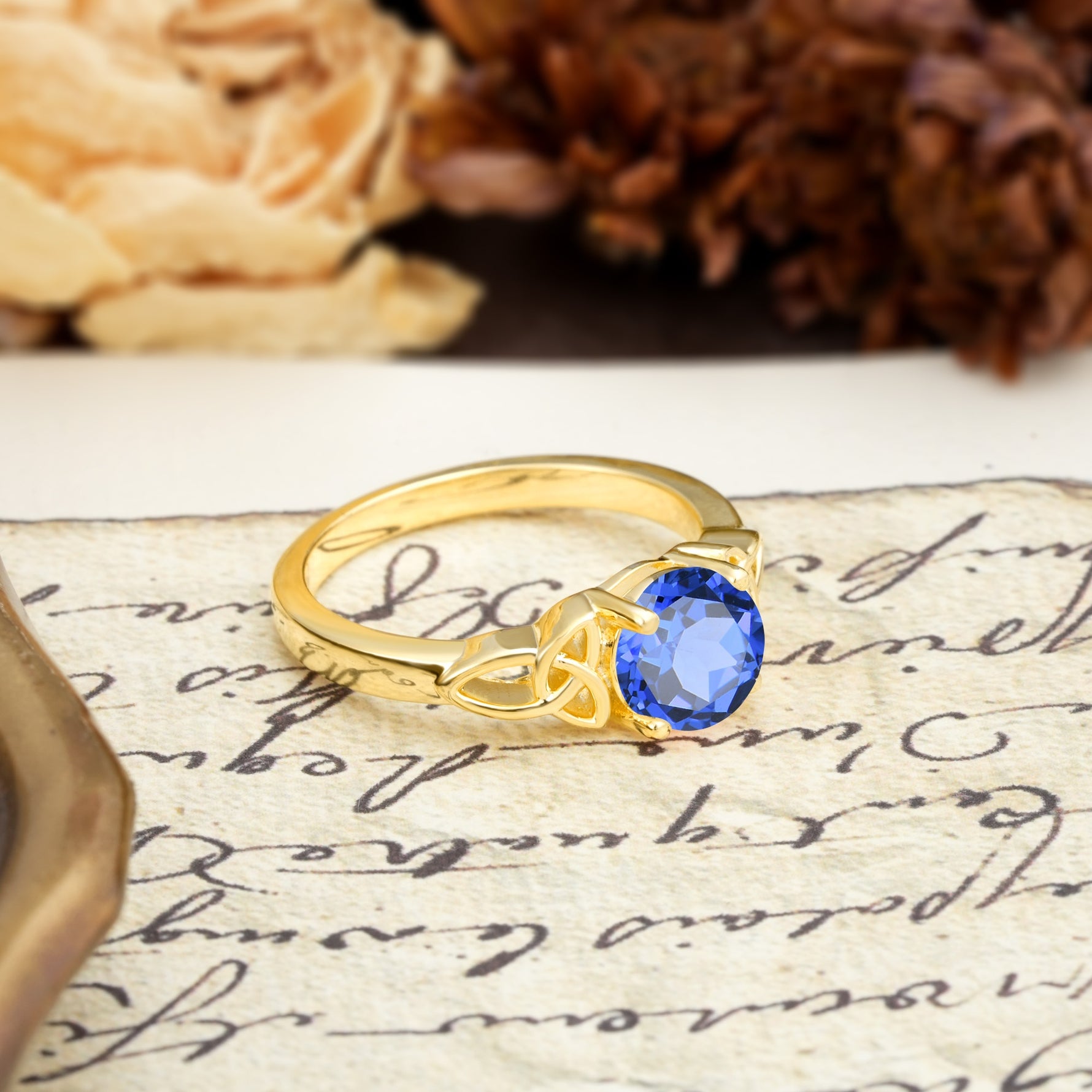 Nature-Inspired, Uniquely Intertwined 4-Prong Round Cut Sapphire Engagement Ring - Additional view