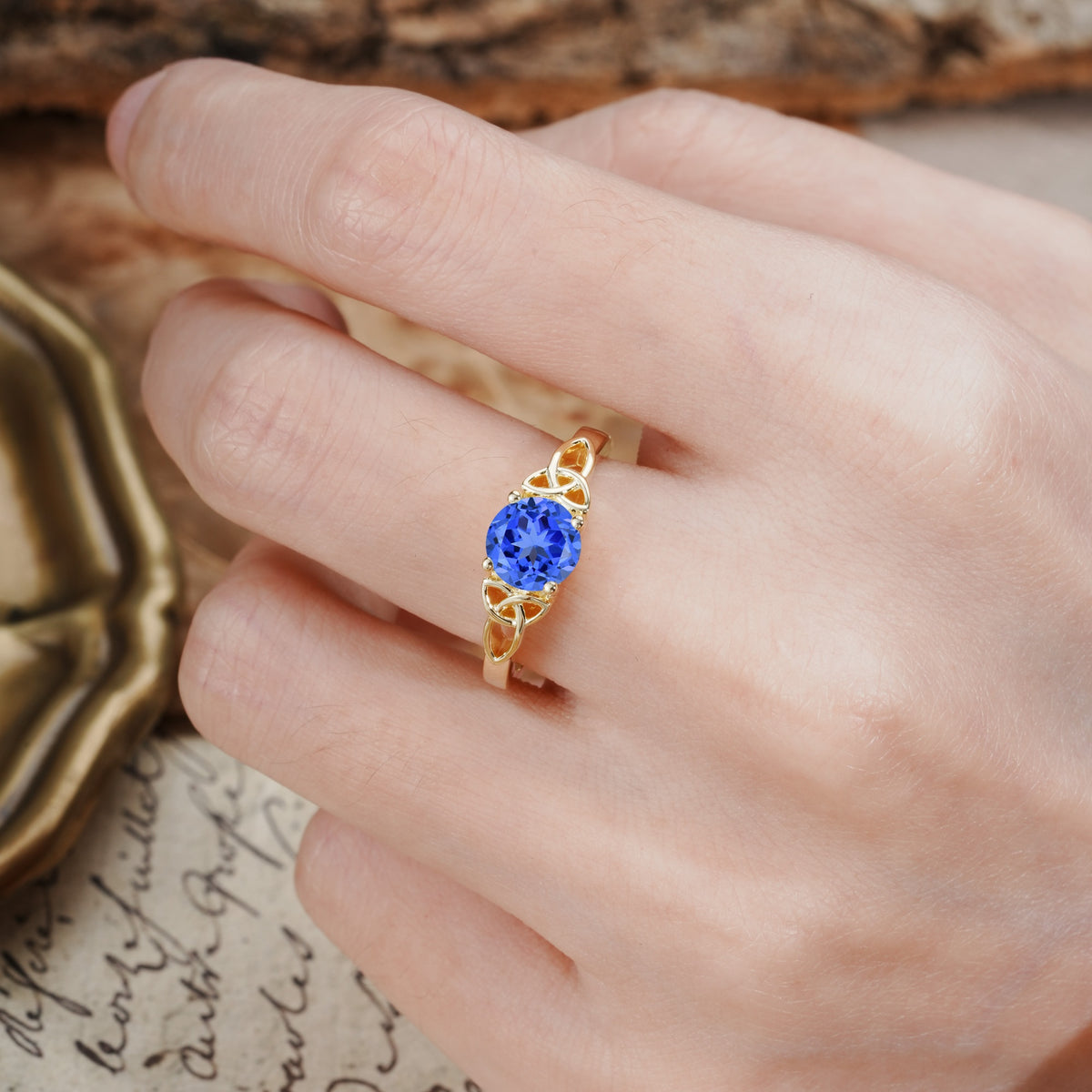 Nature-Inspired, Uniquely Intertwined 4-Prong Round Cut Sapphire Engagement Ring - Additional view
