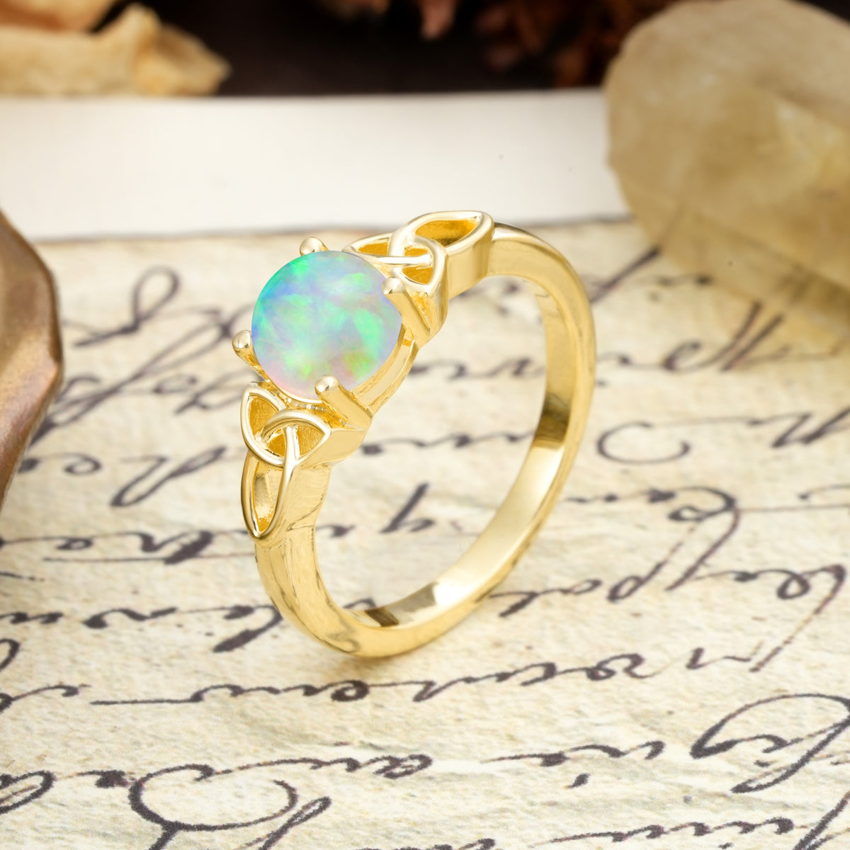 Nature-Inspired, Uniquely Intertwined 4-Prong Round Cut Fire Opal Engagement Ring - Additional view