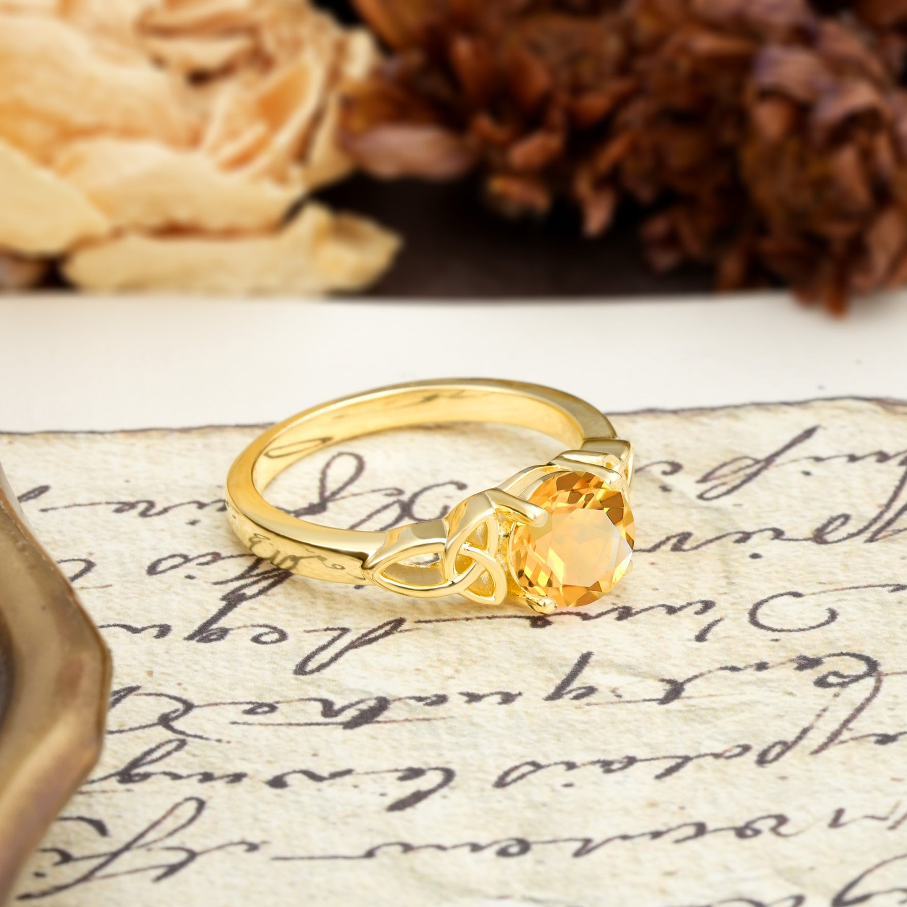 Nature-Inspired, Uniquely Intertwined 4-Prong Round Cut Citrine Engagement Ring - Additional view