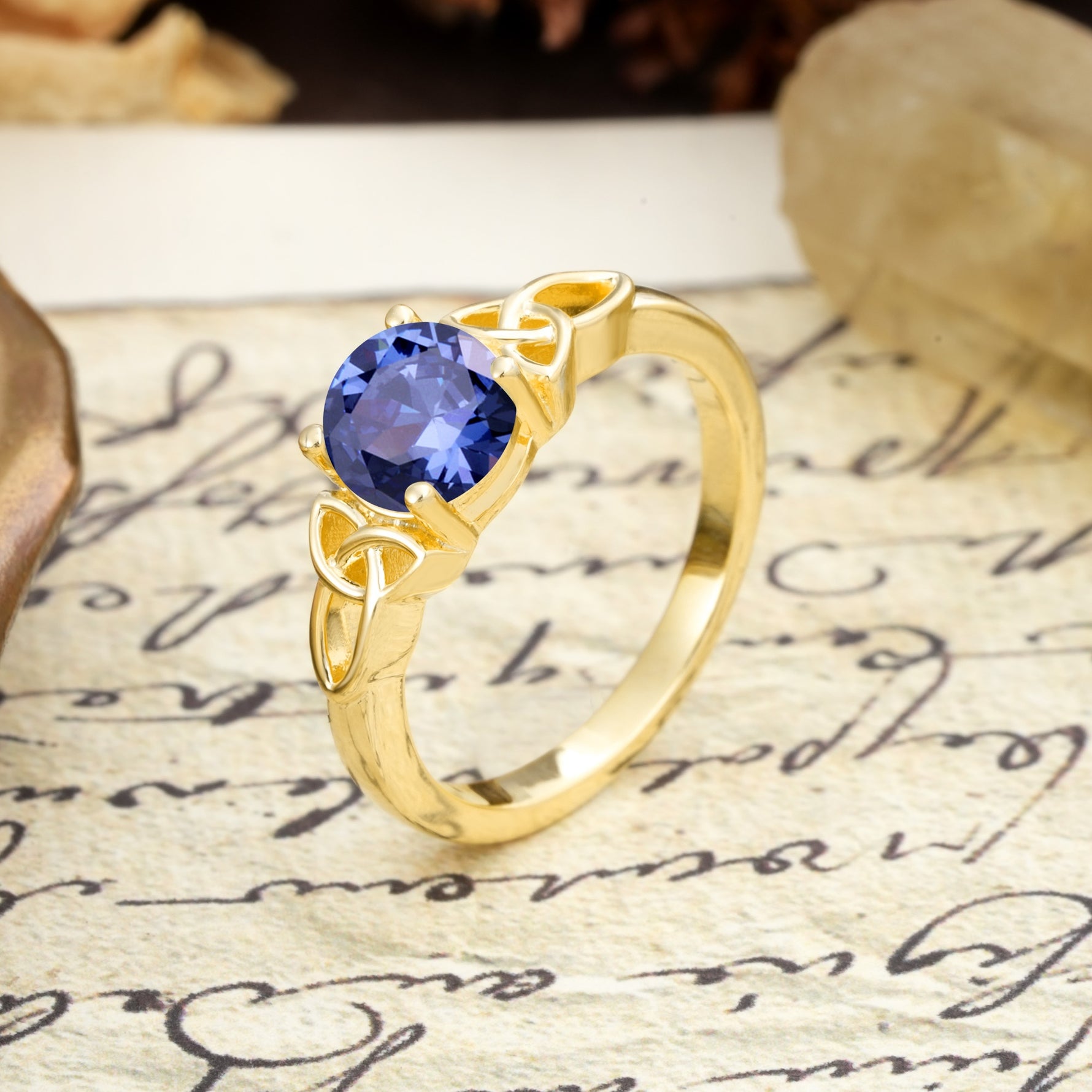 Nature-Inspired, Uniquely Intertwined 4-Prong Round Cut Tanzanite Engagement Ring - Additional view