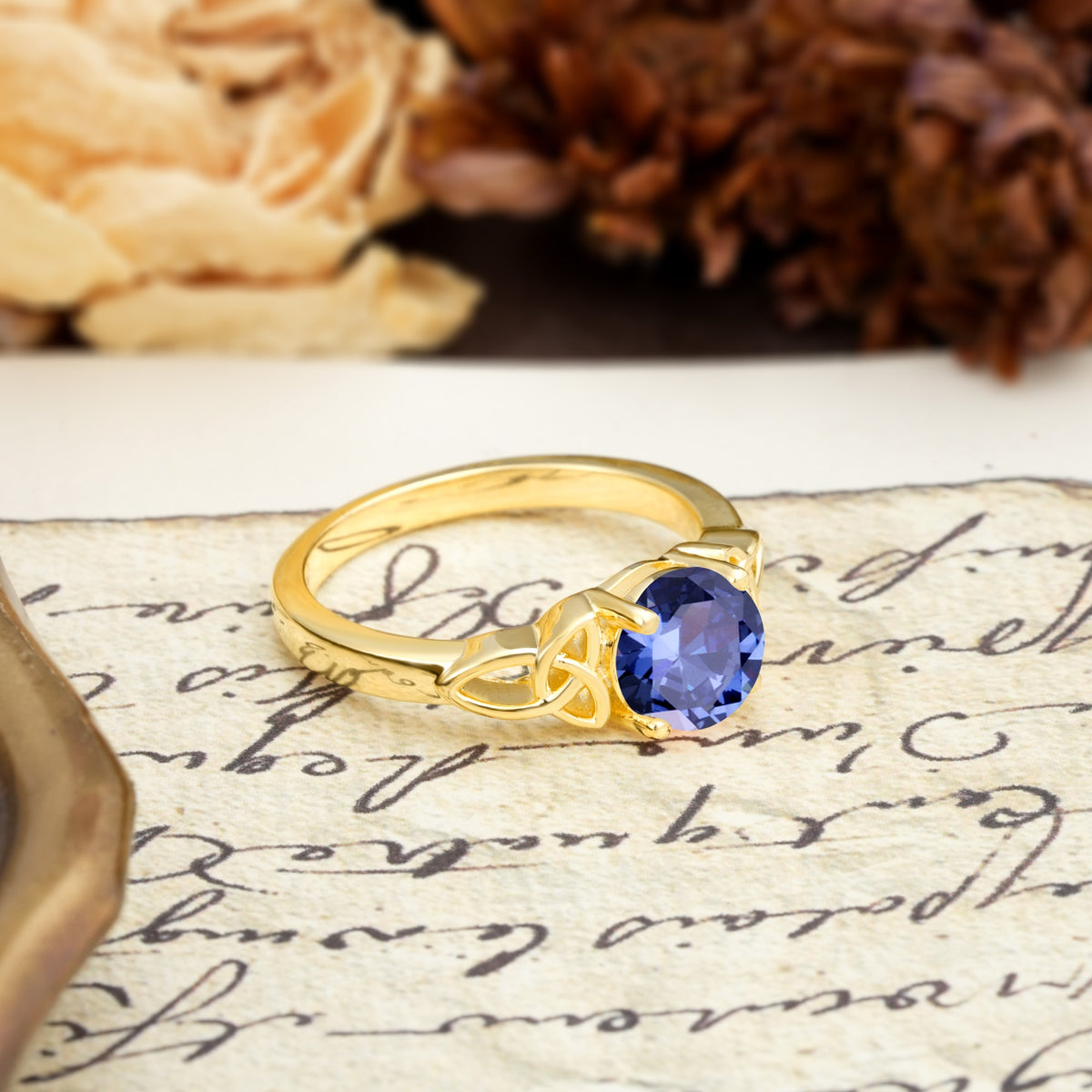 Nature-Inspired, Uniquely Intertwined 4-Prong Round Cut Tanzanite Engagement Ring - Additional view