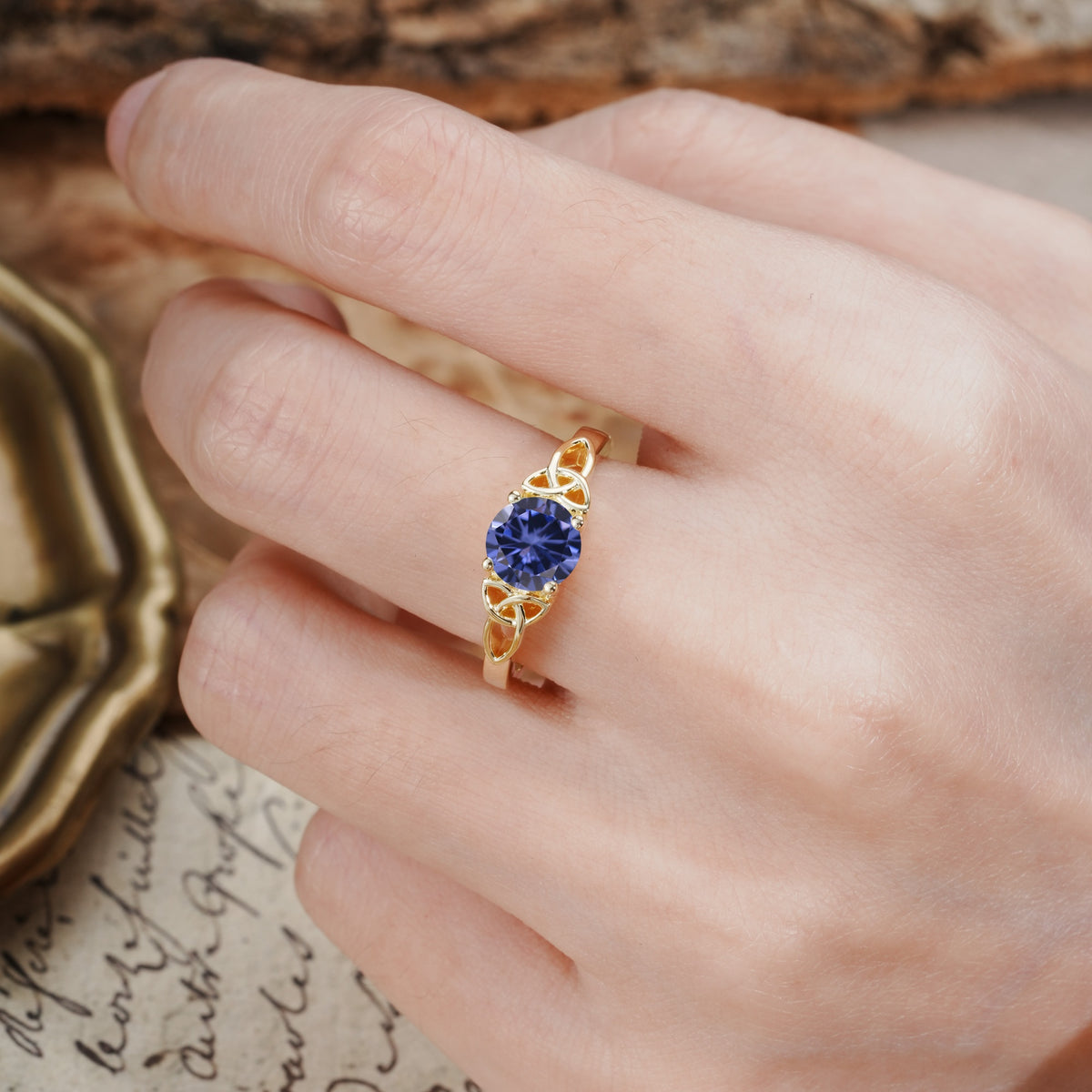 Nature-Inspired, Uniquely Intertwined 4-Prong Round Cut Tanzanite Engagement Ring - Additional view