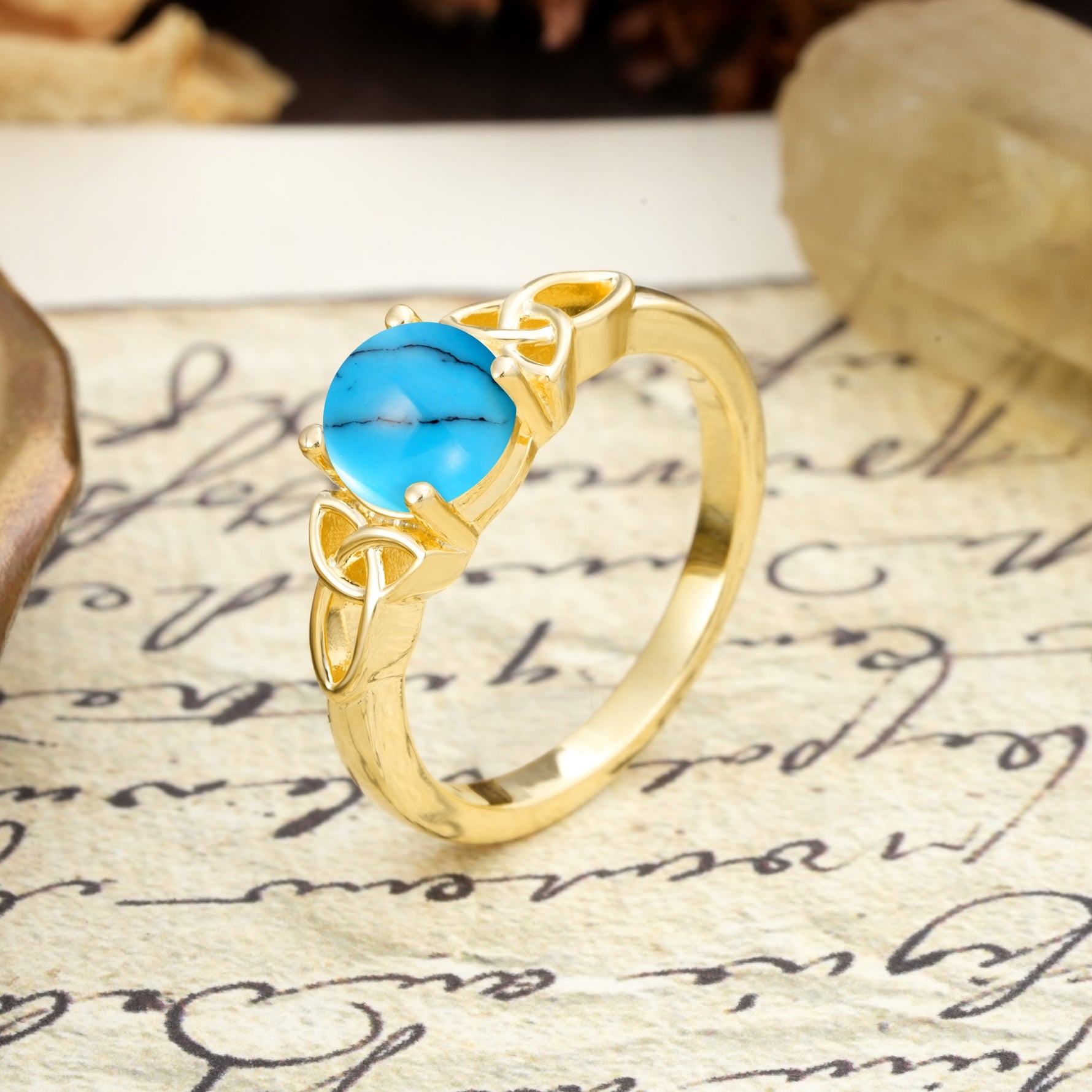 Nature-Inspired, Uniquely Intertwined 4-Prong Round Cut Turquoise Engagement Ring - Additional view
