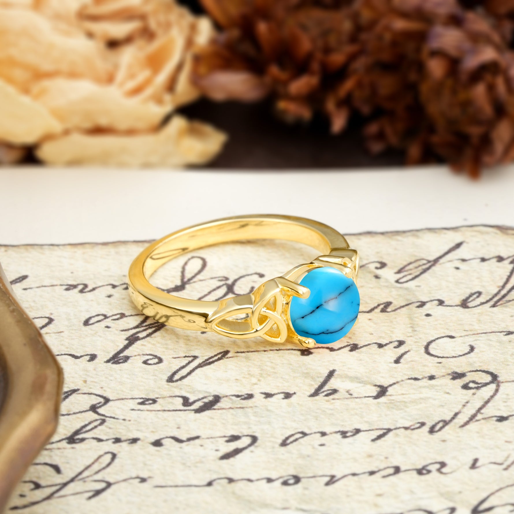Nature-Inspired, Uniquely Intertwined 4-Prong Round Cut Turquoise Engagement Ring - Additional view